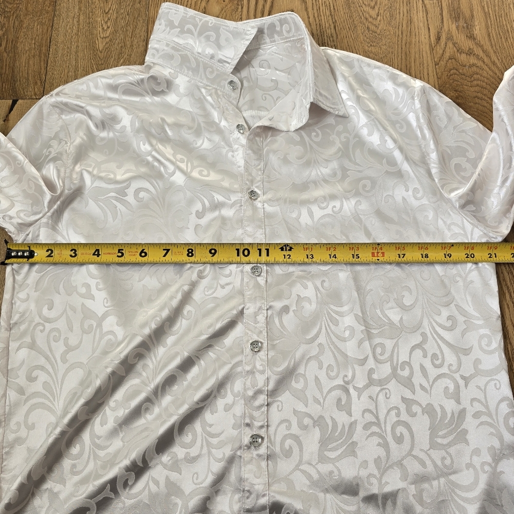 Zeroyaa White Patterned Siky Button Down Blouse O… - image 5
